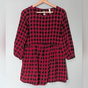 Flamingo Urban Red and Black Checkered 3/4 Sleeve Tunic Top